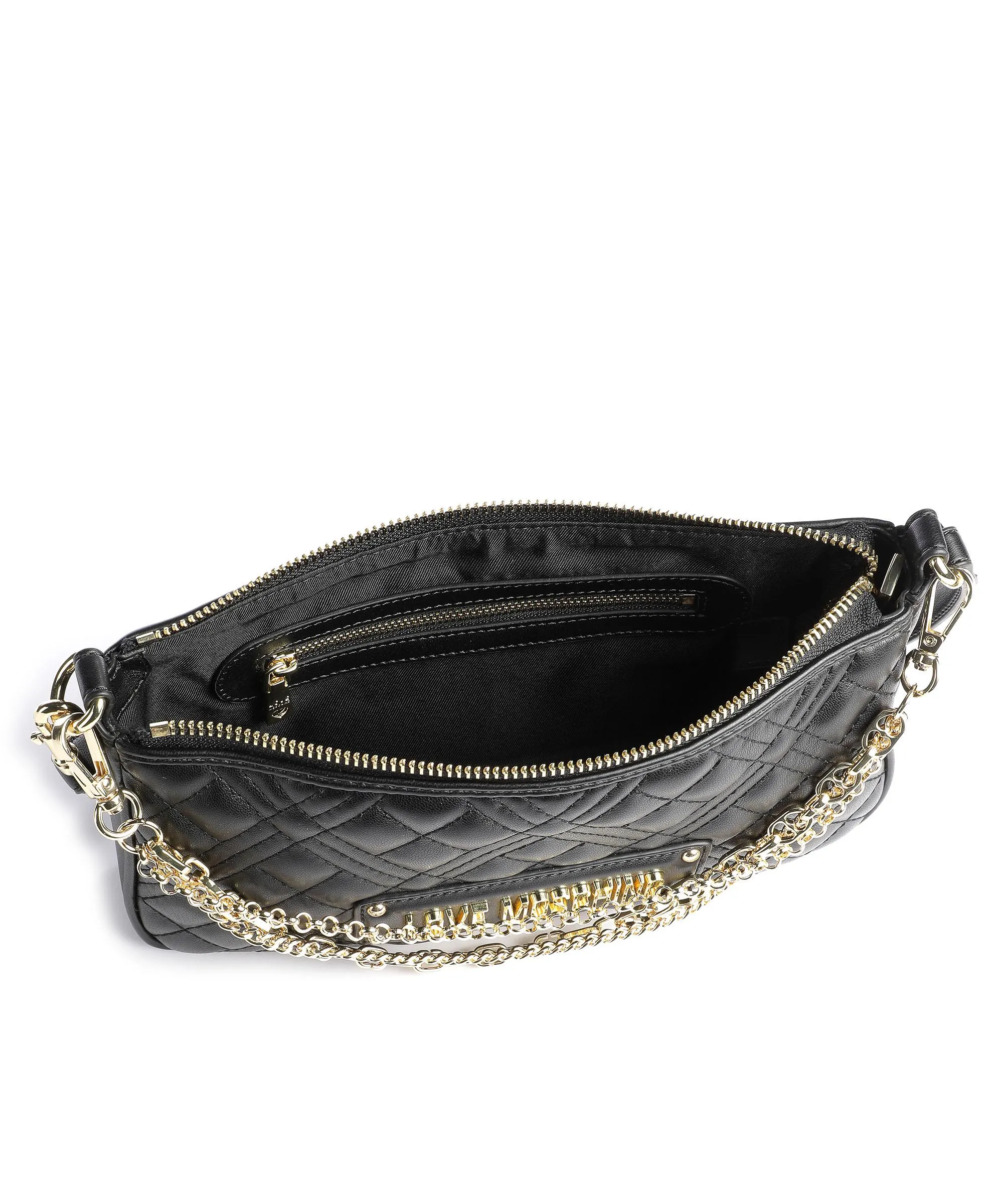  Love Moschino Quilted Multi Chain Borsa a spalla pelle sintetica nero  