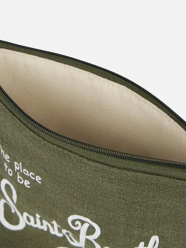 Military green linen Aline clutch bag