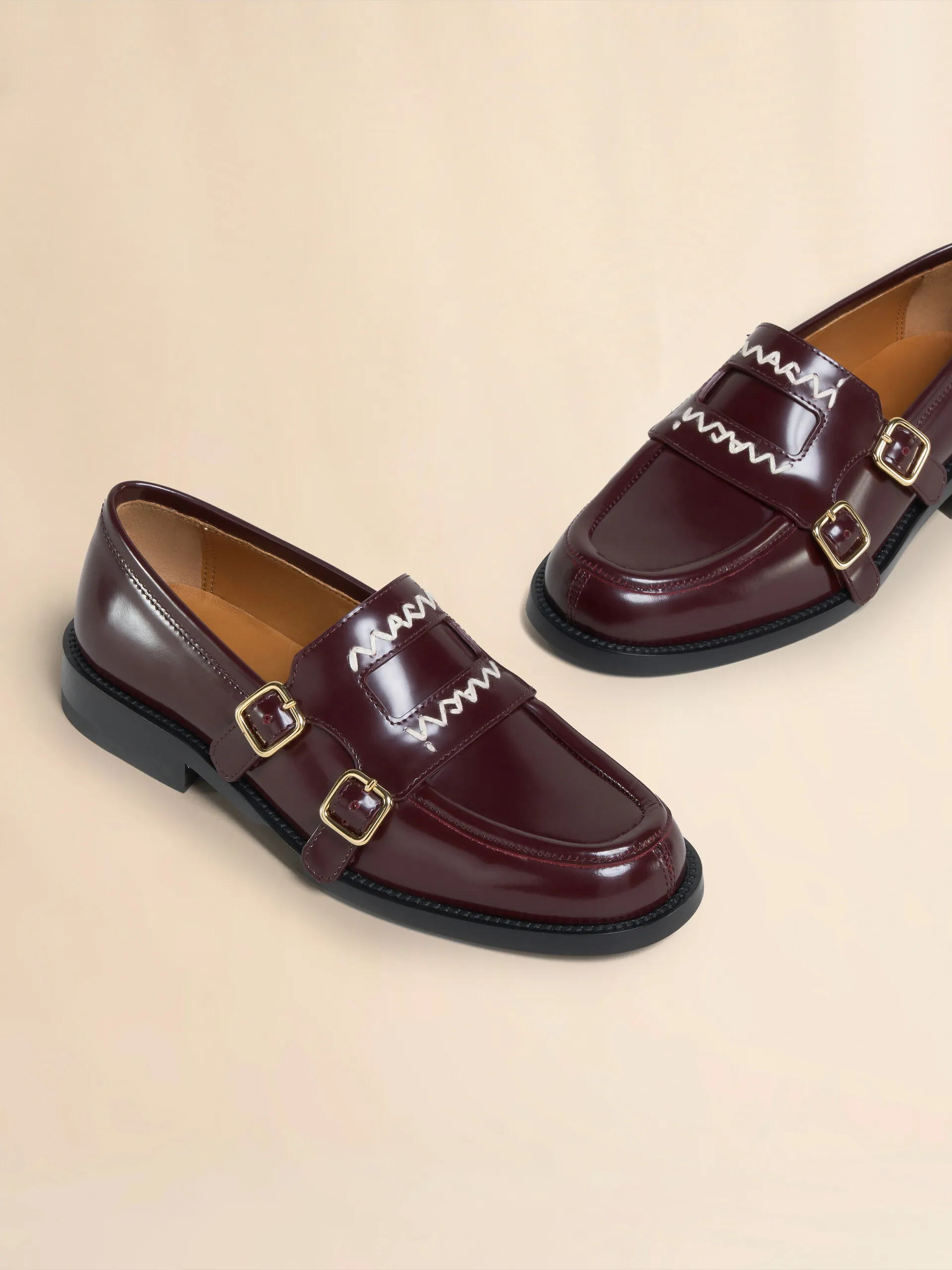Mocassino Bambi 3.0 in pelle bordeaux con doppia fibbia