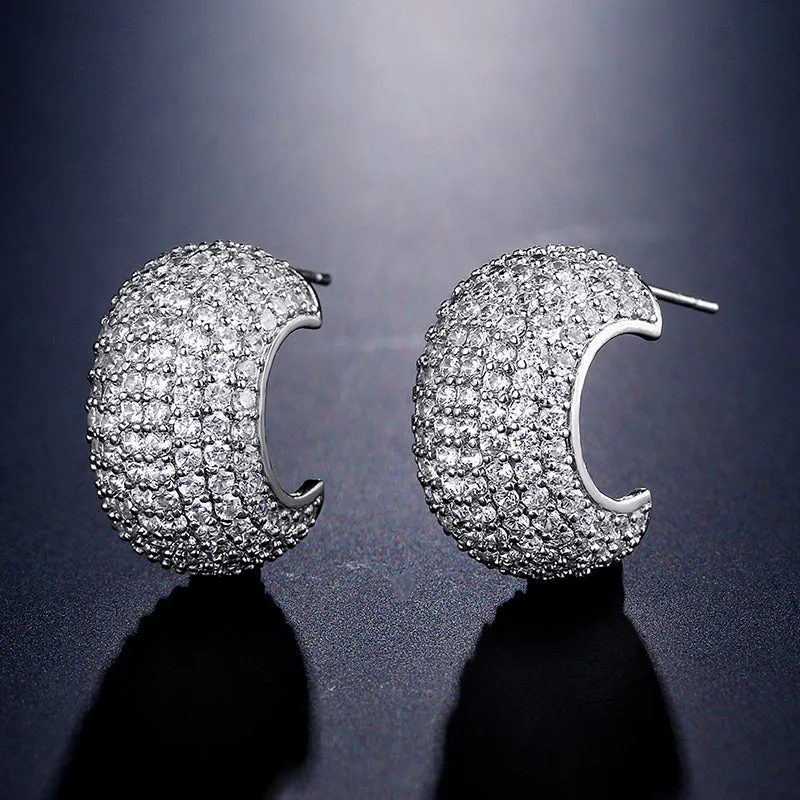 Orecchini Donna Coppia Cerchio Strass Rigido Monocolore Elegante