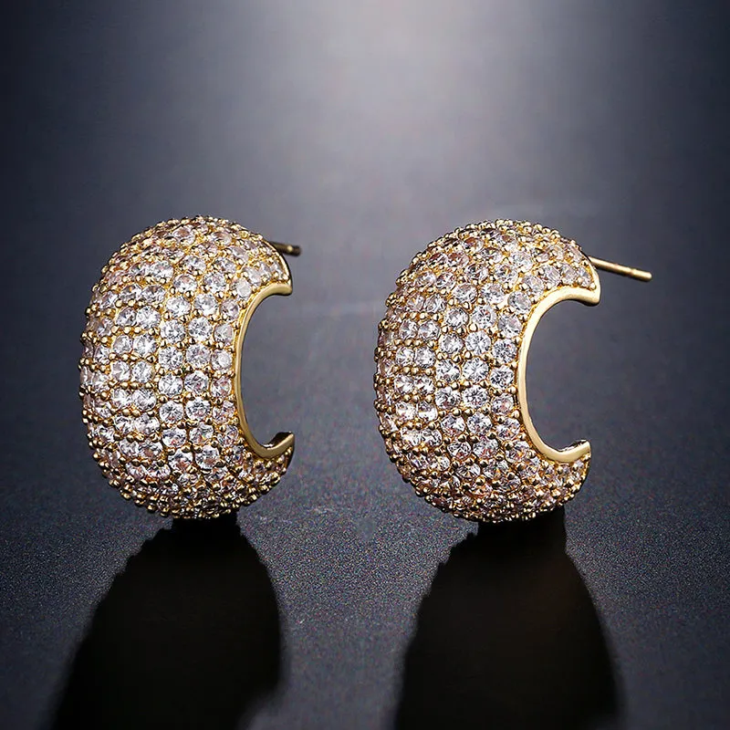 Orecchini Donna Coppia Cerchio Strass Rigido Monocolore Elegante