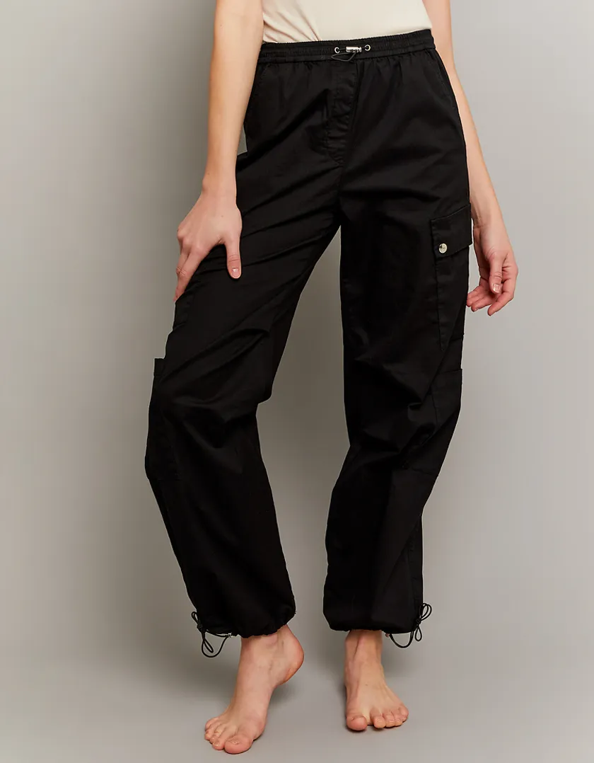 Pantaloni Parachute a Vita Alta Neri  