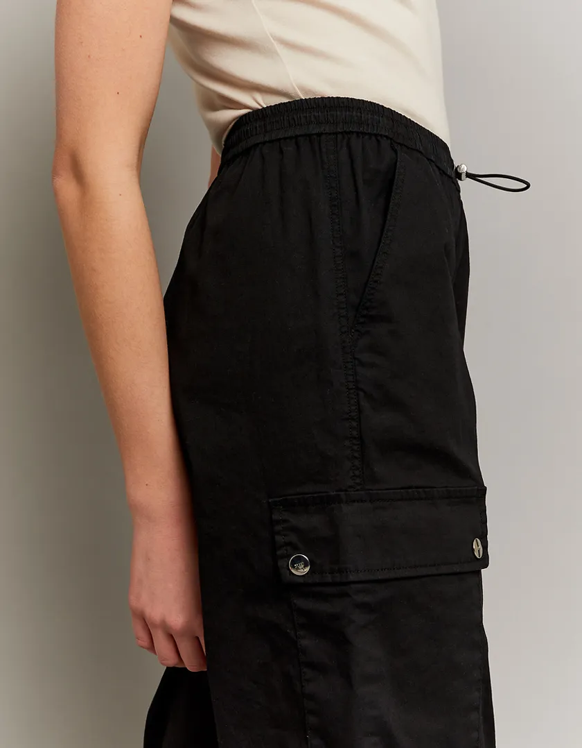 Pantaloni Parachute a Vita Alta Neri  