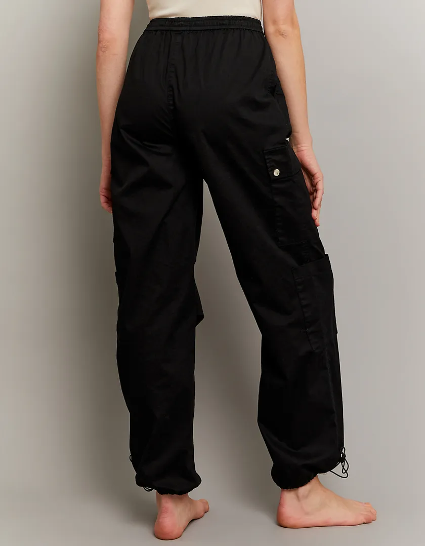 Pantaloni Parachute a Vita Alta Neri  