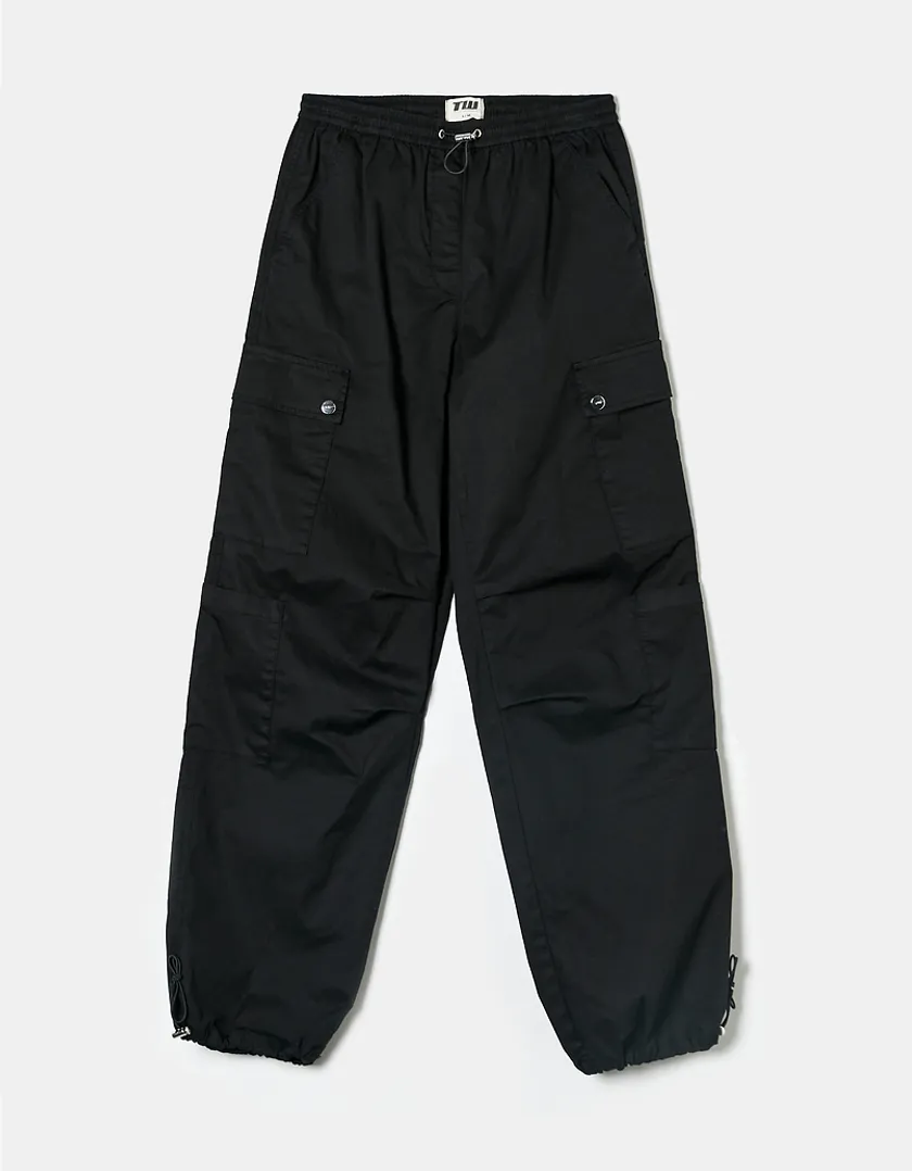 Pantaloni Parachute a Vita Alta Neri  