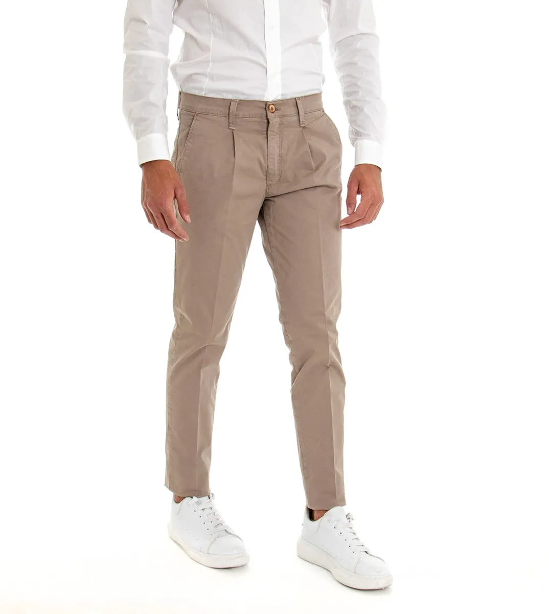 Pantaloni Uomo Tasca America Con Pinces Cotone Tinta Unita Fango GIOSAL-P2965A