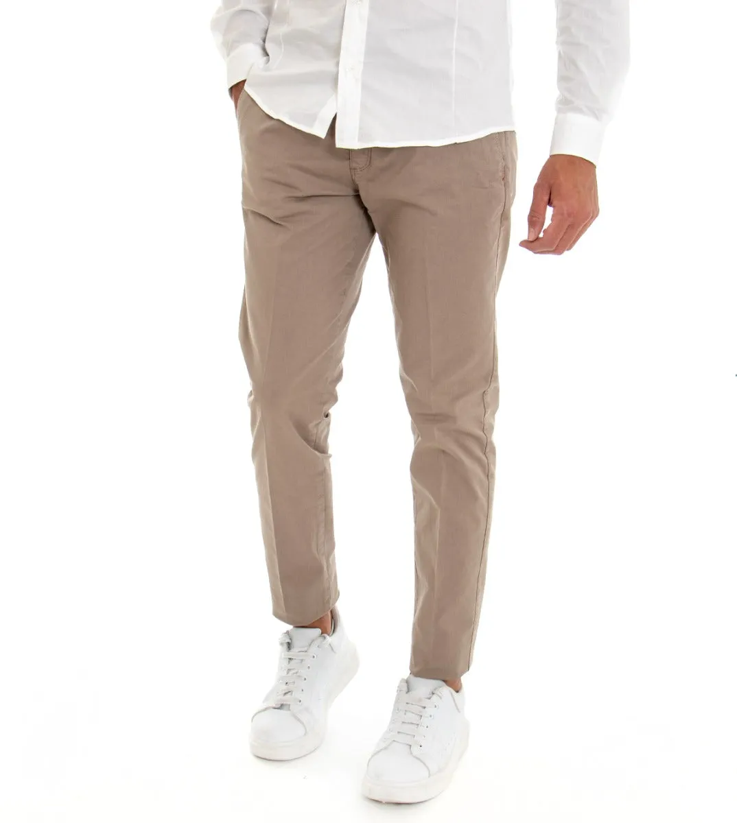Pantaloni Uomo Tasca America Con Pinces Cotone Tinta Unita Fango GIOSAL-P2965A