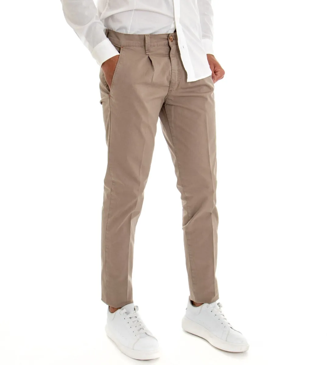 Pantaloni Uomo Tasca America Con Pinces Cotone Tinta Unita Fango GIOSAL-P2965A