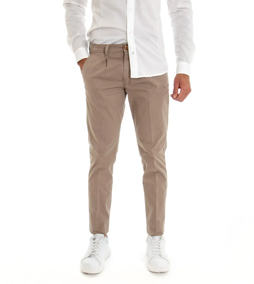 Pantaloni Uomo Tasca America Con Pinces Cotone Tinta Unita Fango GIOSAL-P2965A
