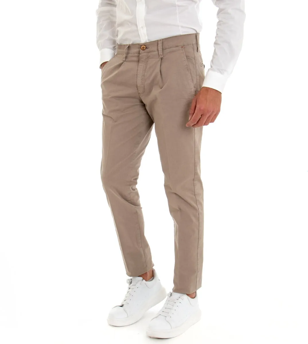 Pantaloni Uomo Tasca America Con Pinces Cotone Tinta Unita Fango GIOSAL-P2965A