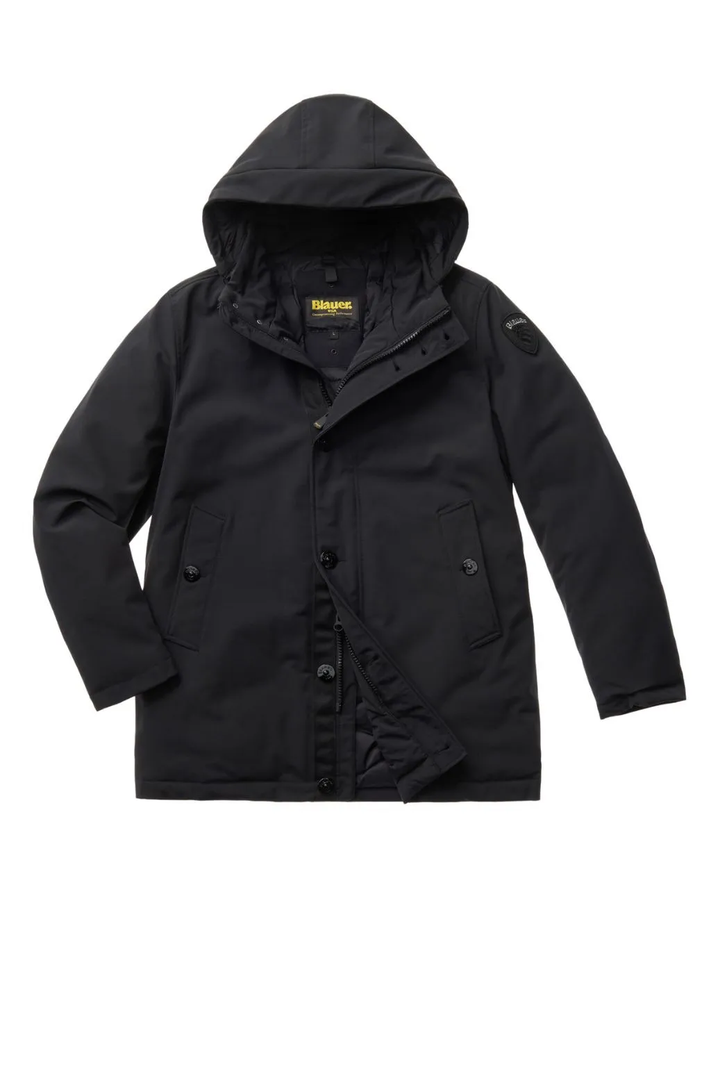 PARKA LUNGO UOMO NERO NEOPRENE E TASLAN CHESTER BLAUER 3053