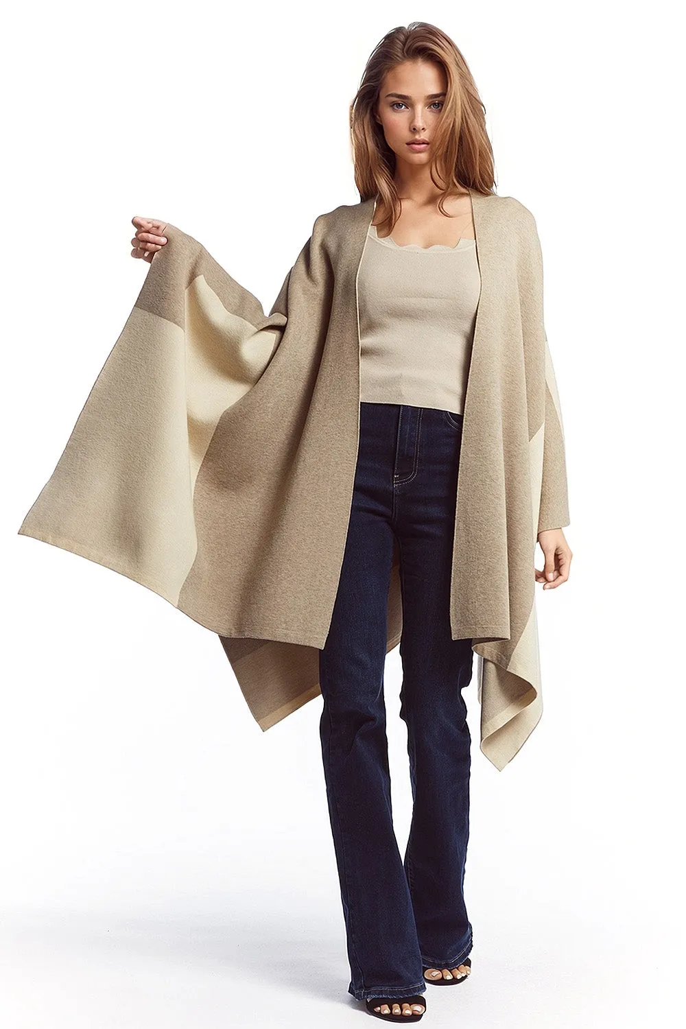 Poncho asimmetrico in marrone chiaro e scuro