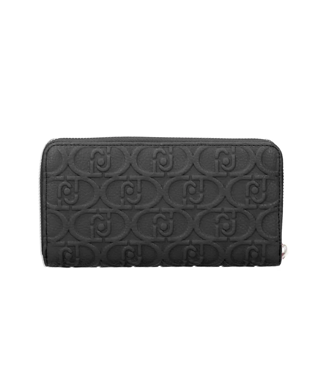 Portafoglio nero in similpelle martellata a motivo logo monogram a rilievo in tono