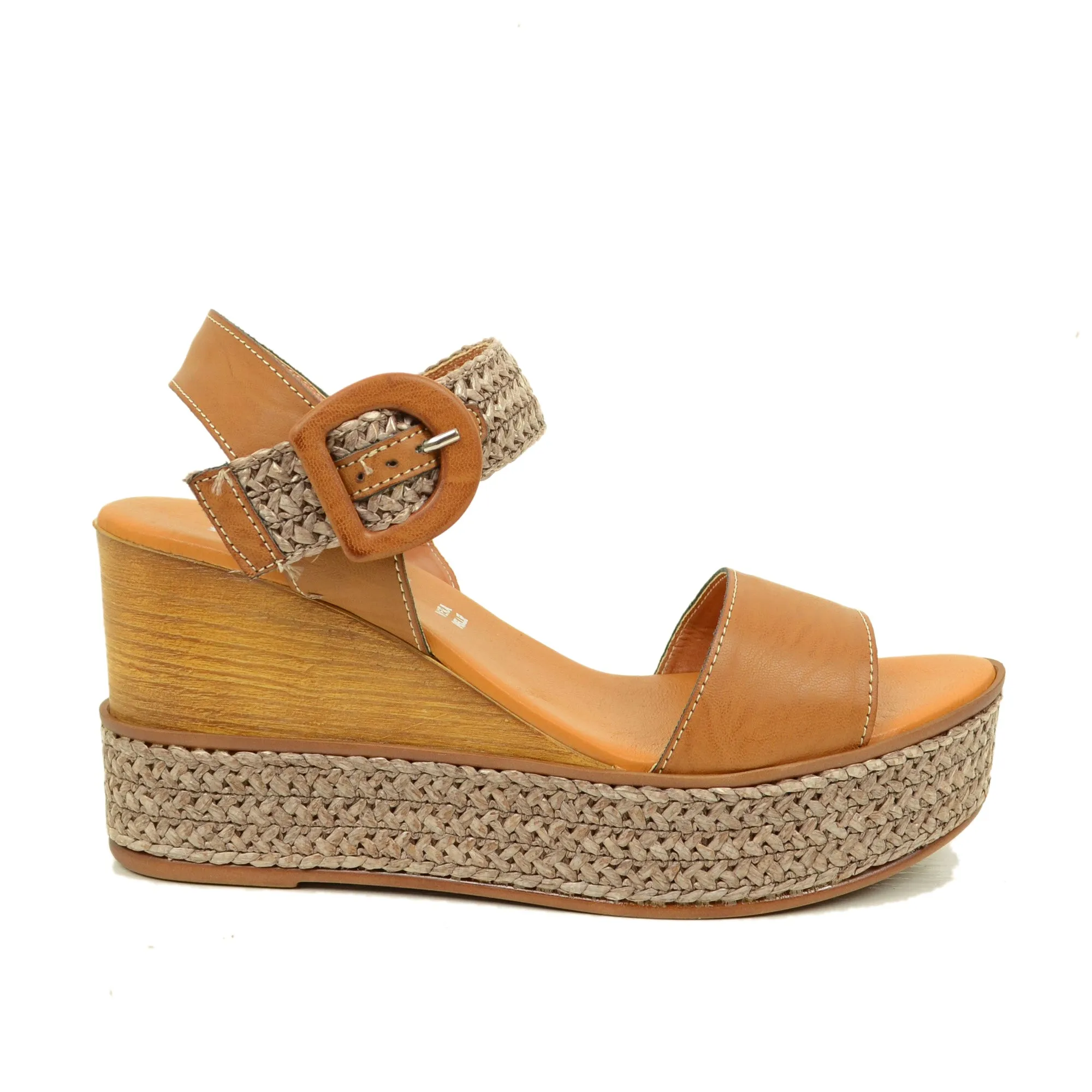Sandali Donna Marroni con Zeppa Intrecciati Made in Italy