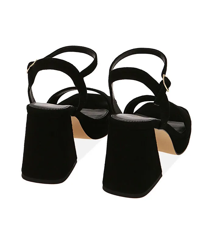 Sandali neri in camoscio, tacco 8,5 cm
