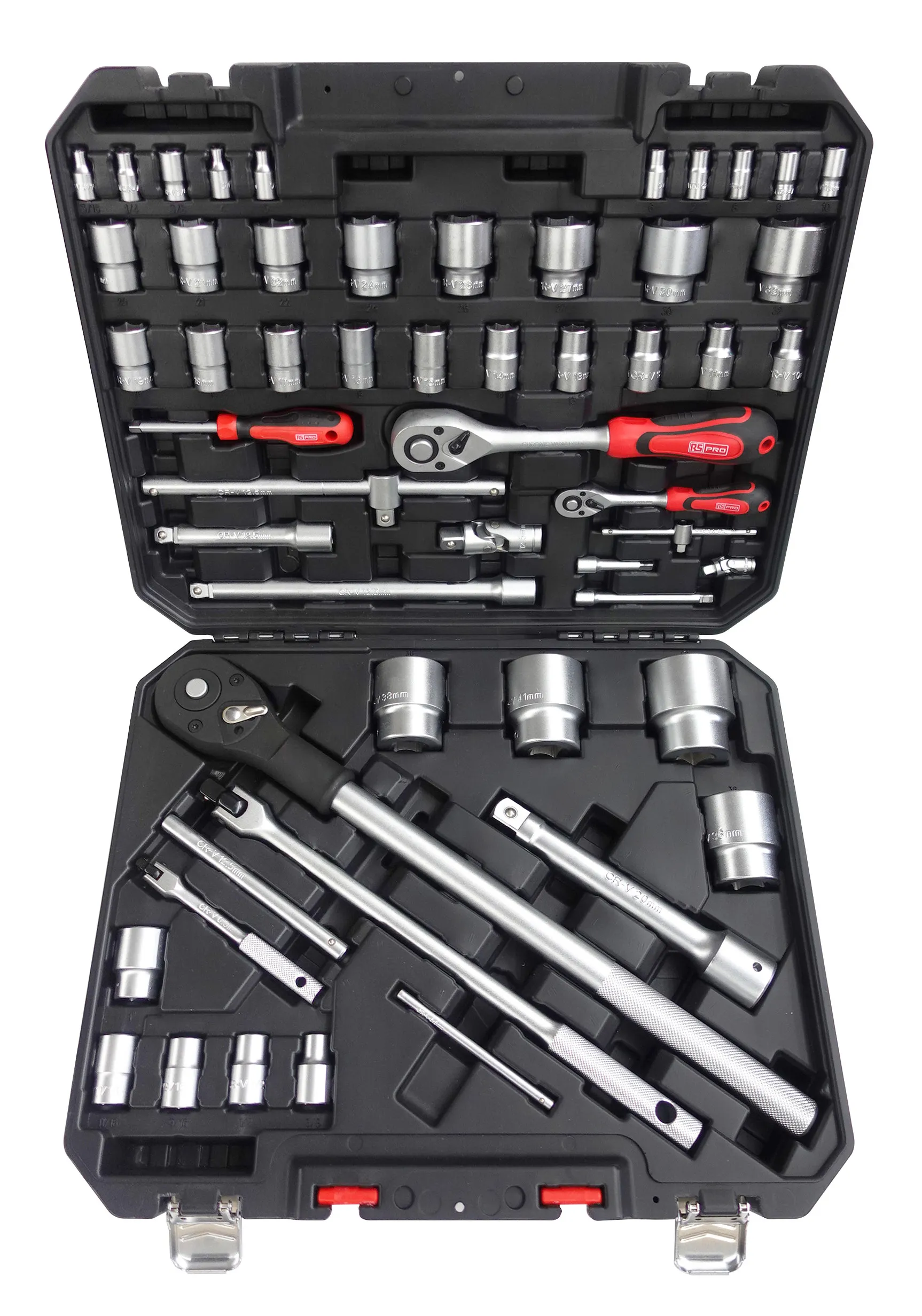 Set di bussole RS PRO da 54 pezzi in Acciaio al cromo-vanadio, guida quadrata da 1/4, 1/2, 3/4 di pollice