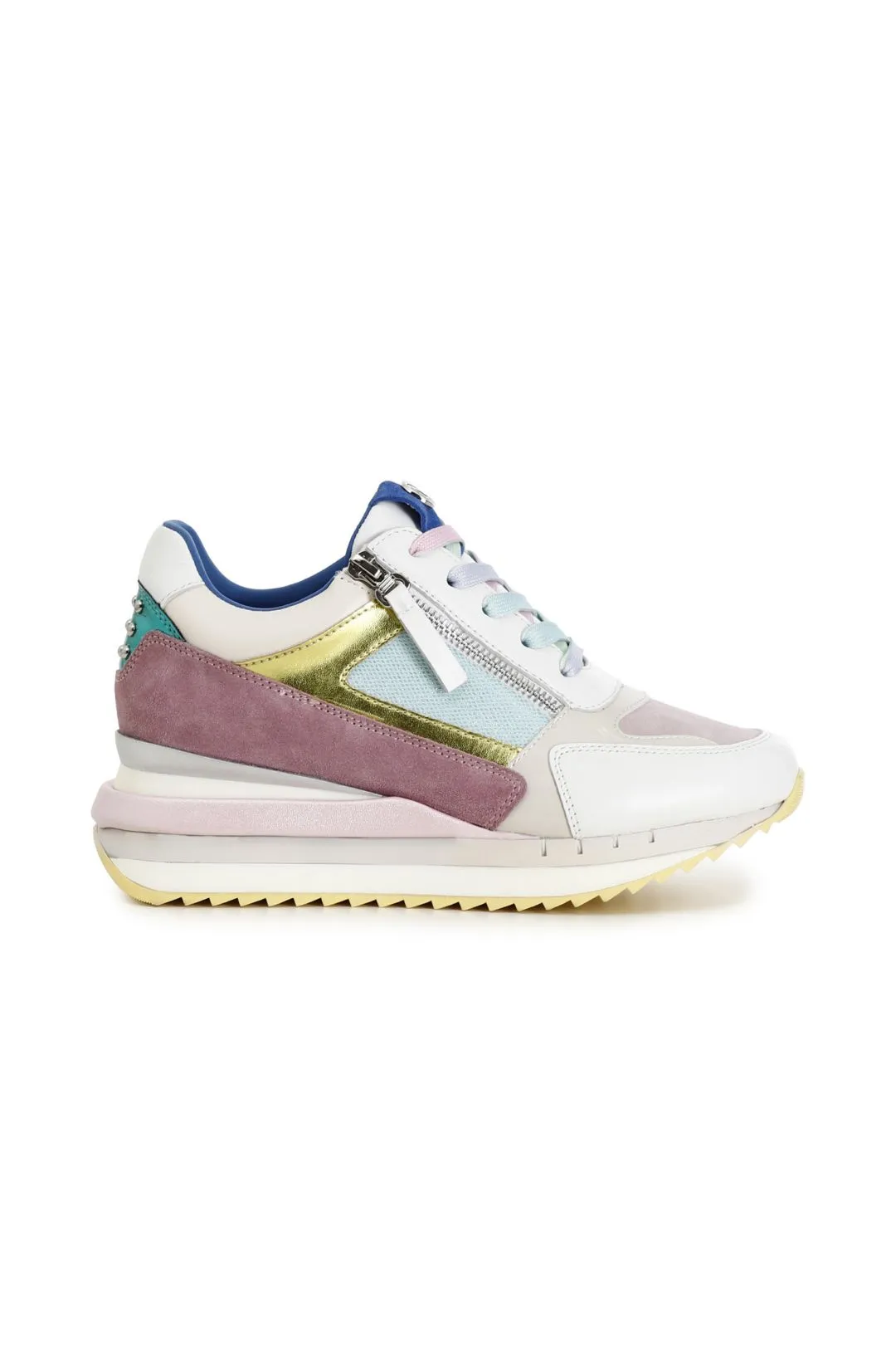 sneakers allacciate con zip laterale su zeppa bicolor multicolor