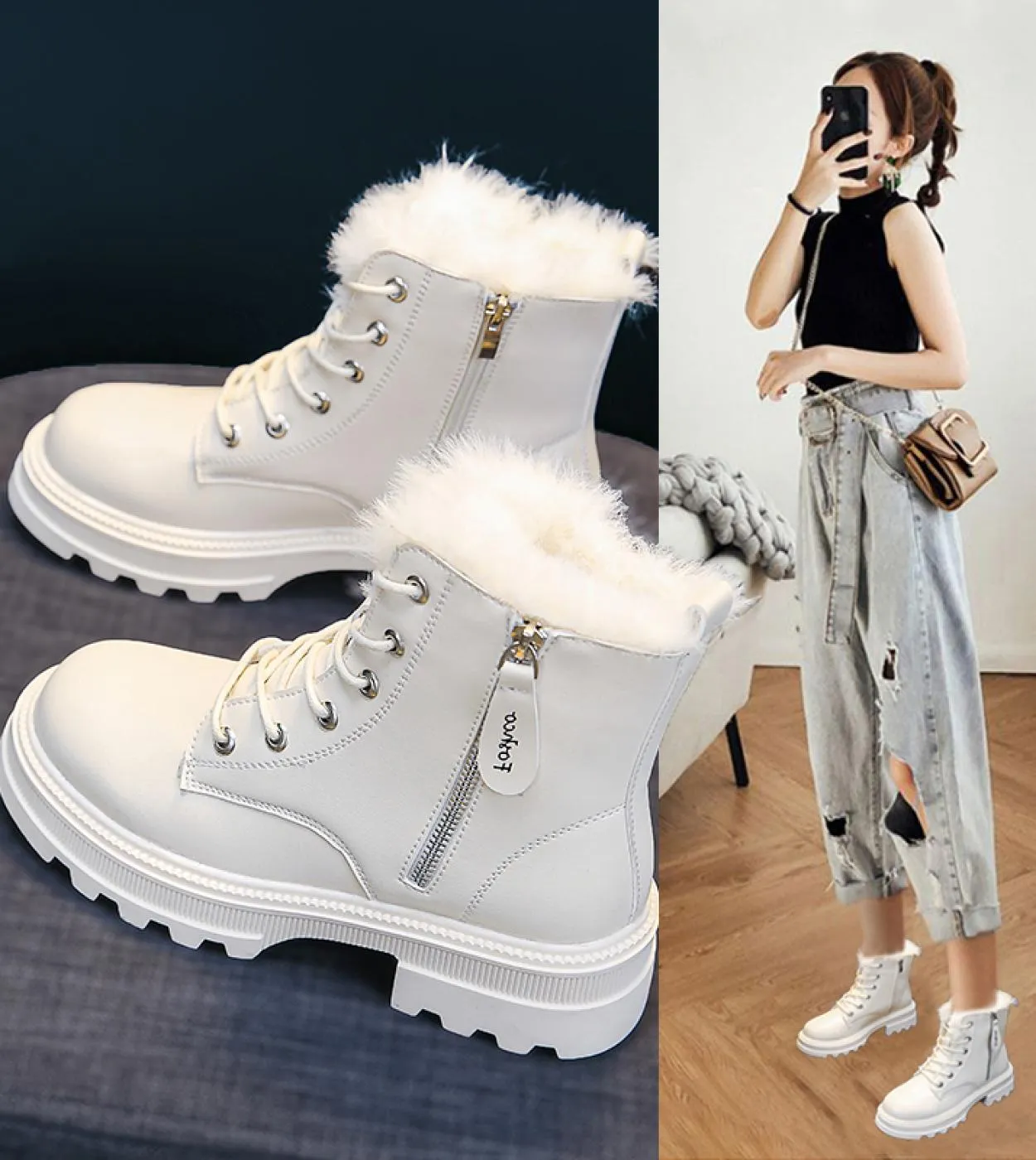 Sneakers stile britannico stivali sportivi stivali con plateau da donna 2022 stivali corti caldi alla caviglia in peluche invern