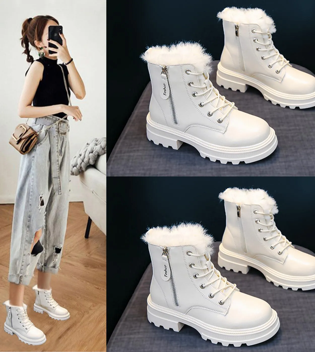 Sneakers stile britannico stivali sportivi stivali con plateau da donna 2022 stivali corti caldi alla caviglia in peluche invern