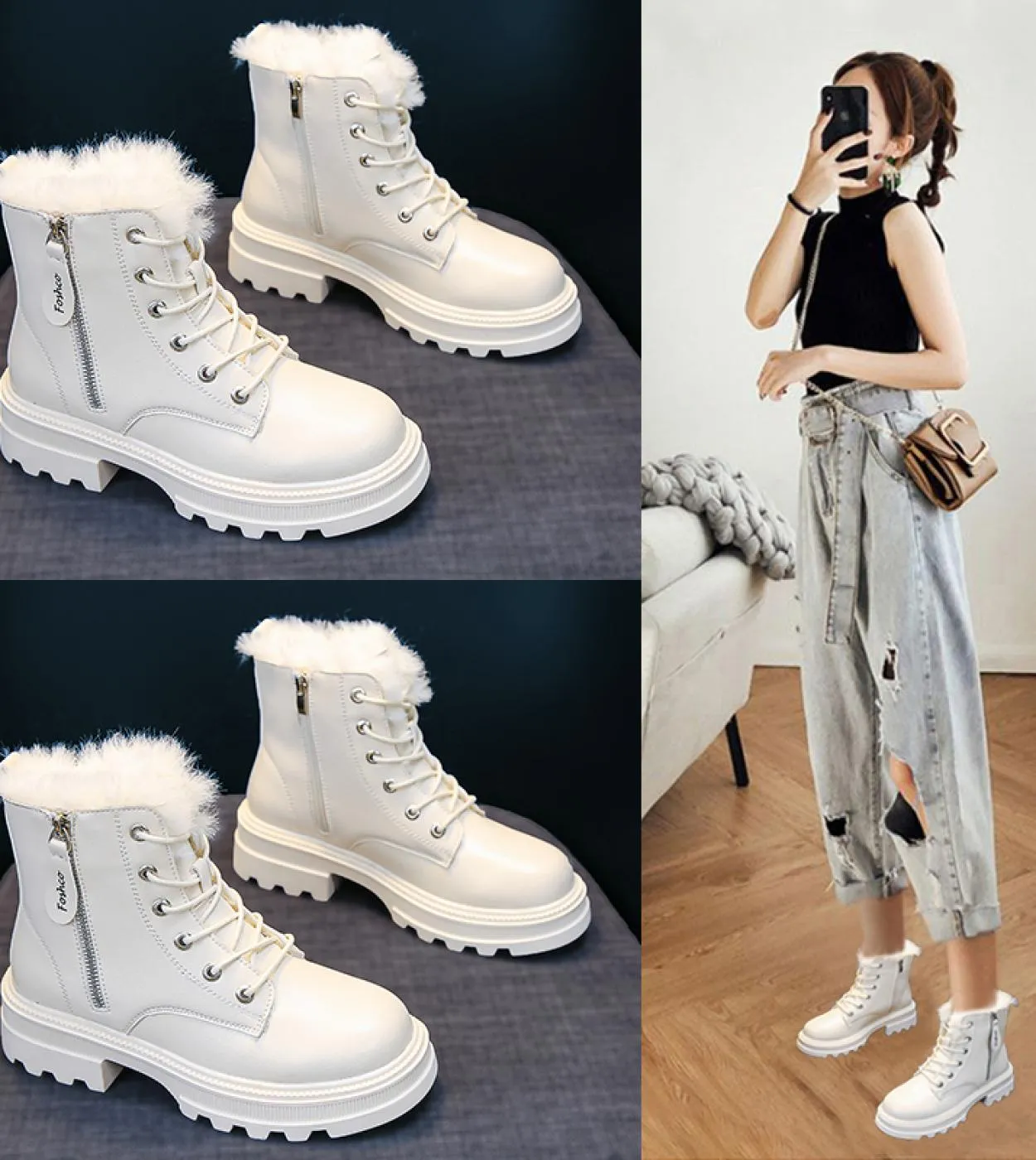 Sneakers stile britannico stivali sportivi stivali con plateau da donna 2022 stivali corti caldi alla caviglia in peluche invern