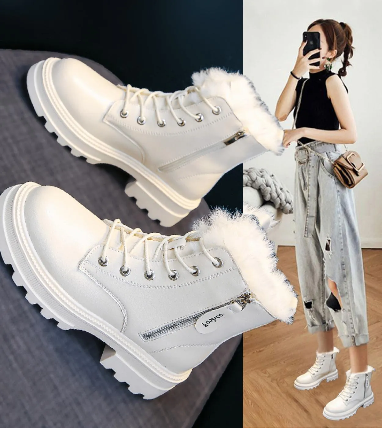 Sneakers stile britannico stivali sportivi stivali con plateau da donna 2022 stivali corti caldi alla caviglia in peluche invern