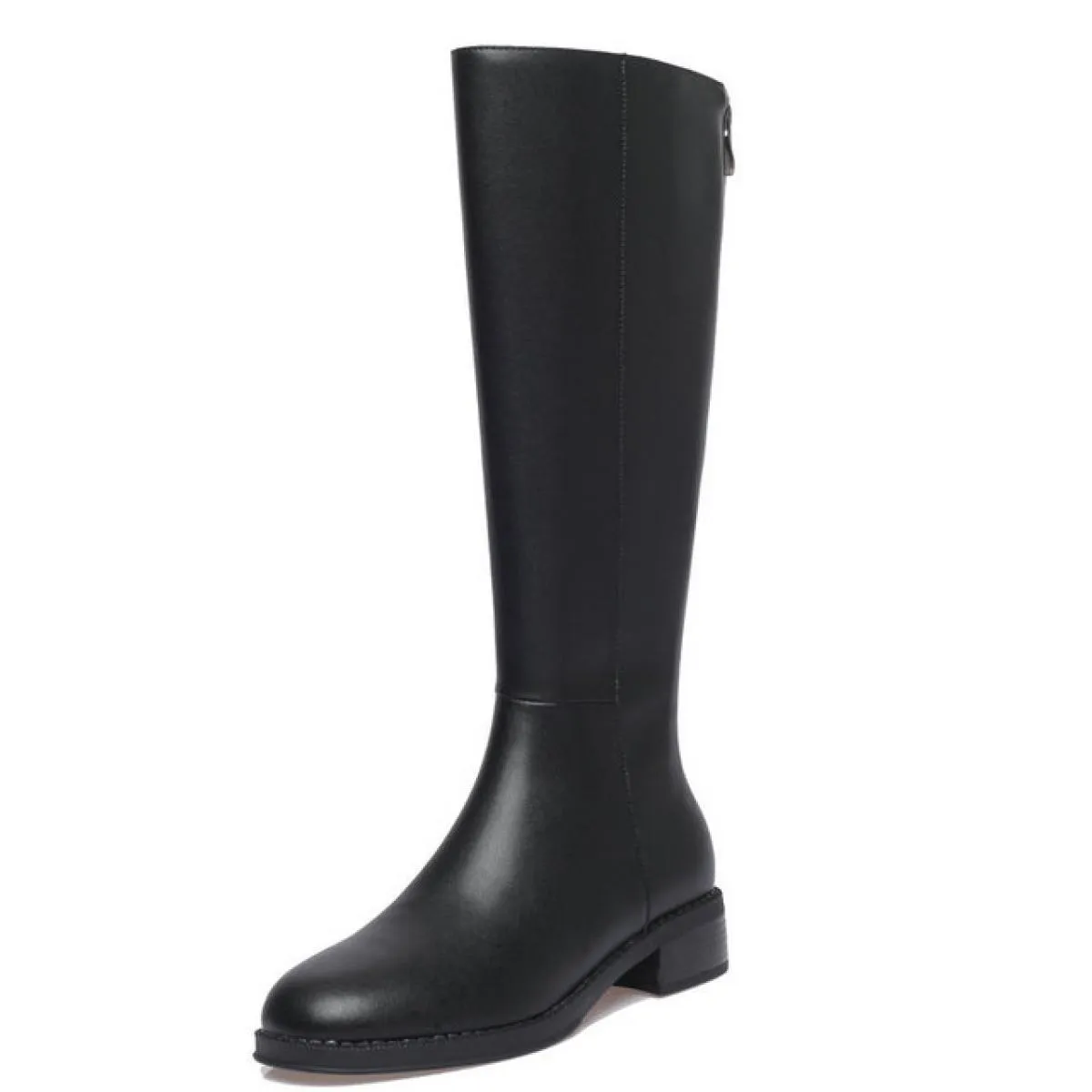 Stivali alti al ginocchio da donna stile punk Stivali da moto casual Scarpe con tacco basso in vera pelle Donna Autunno Inverno