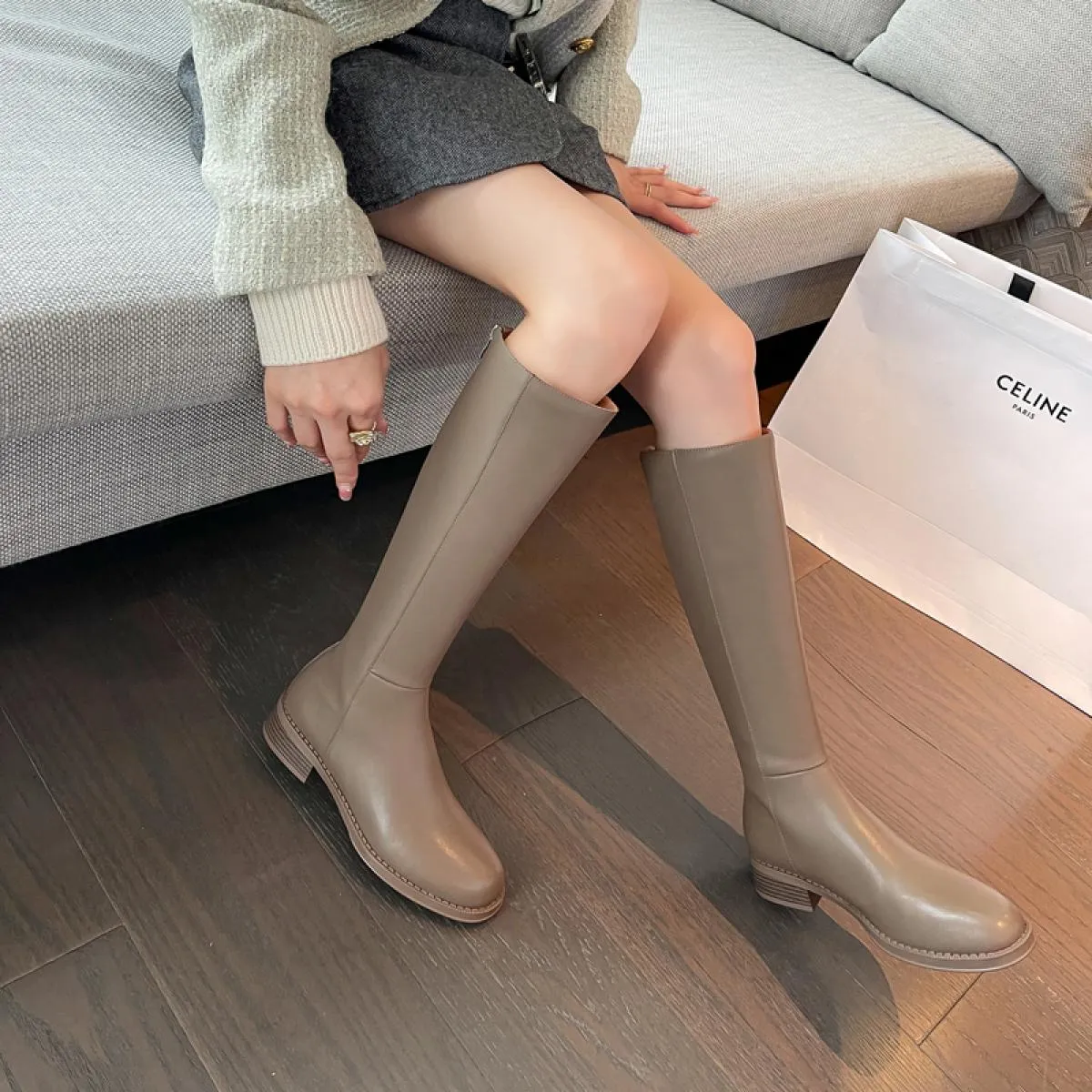 Stivali alti al ginocchio da donna stile punk Stivali da moto casual Scarpe con tacco basso in vera pelle Donna Autunno Inverno