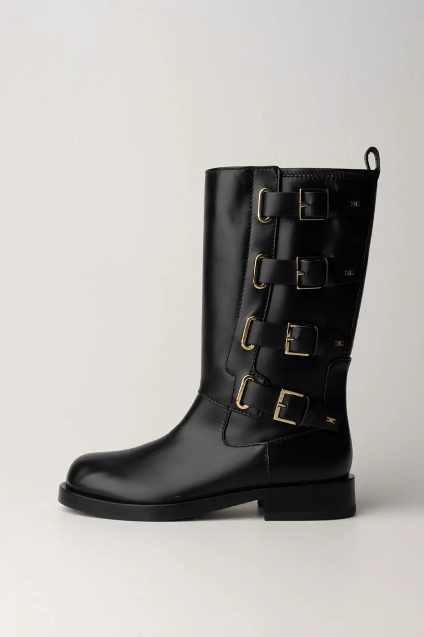 Stivali biker con fibbie Nero