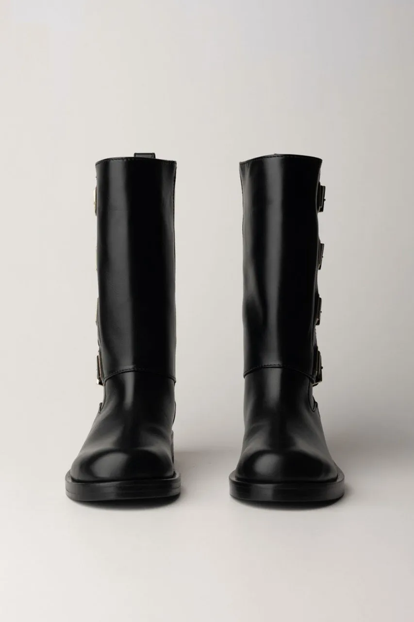 Stivali biker con fibbie Nero