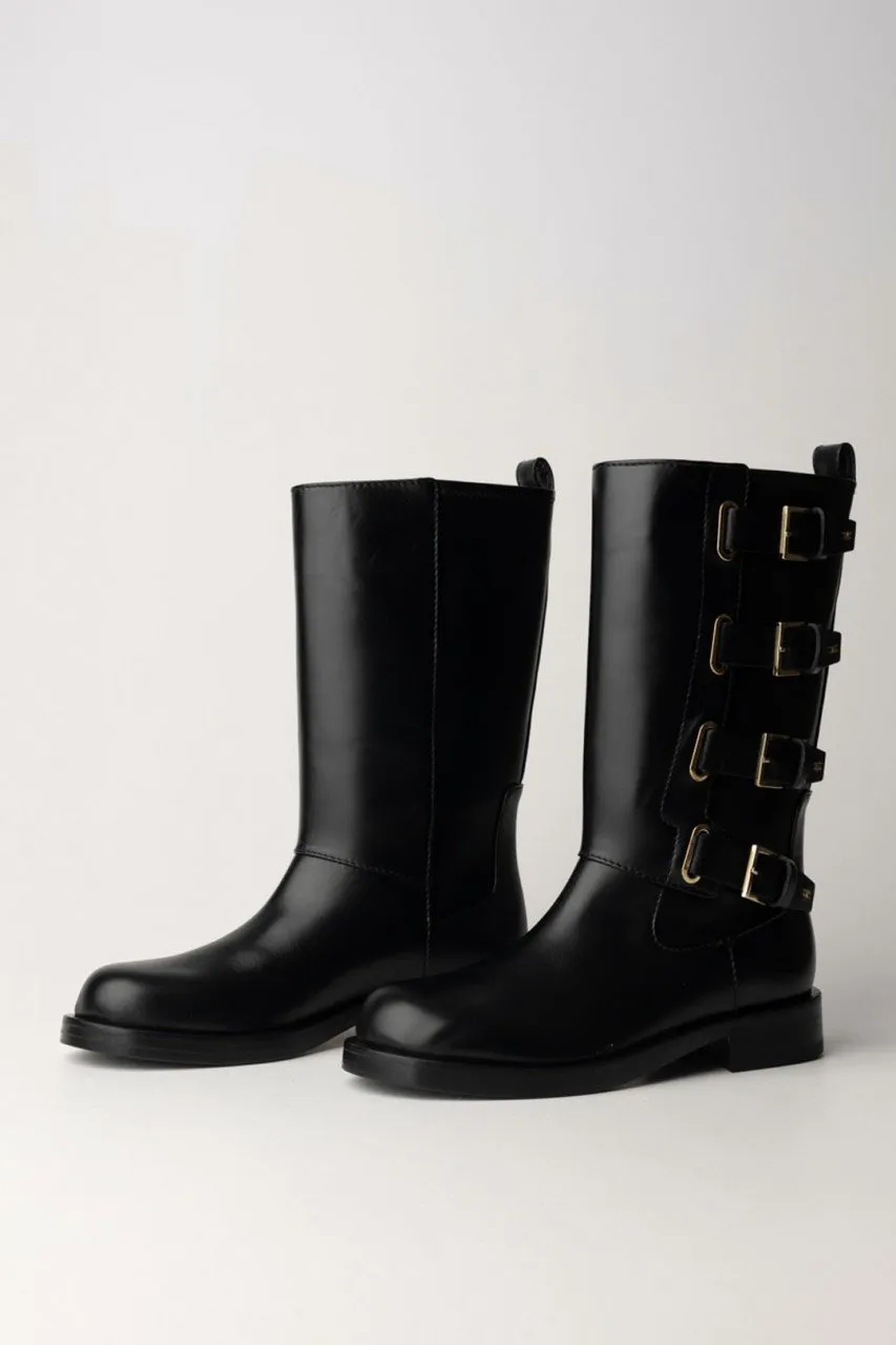 Stivali biker con fibbie Nero