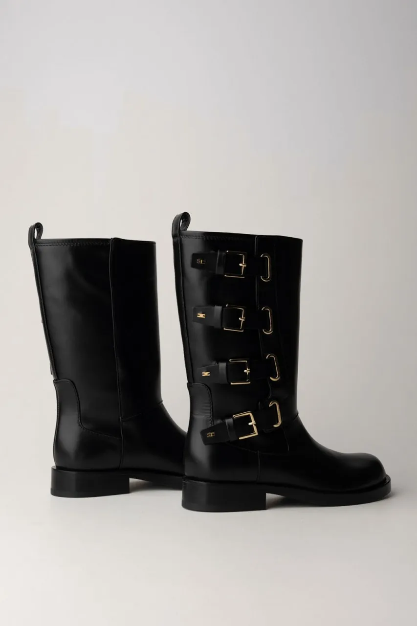 Stivali biker con fibbie Nero