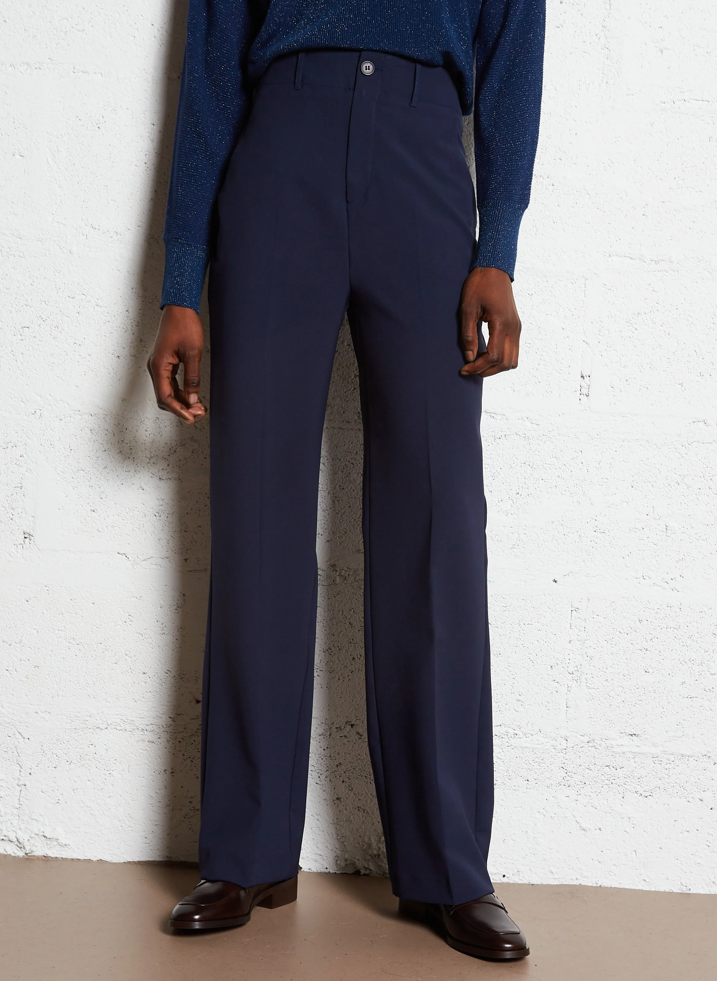  SUD EXPRESS   PELAGIE - Pantaloni con pinces dritte in misto viscosa | Blu