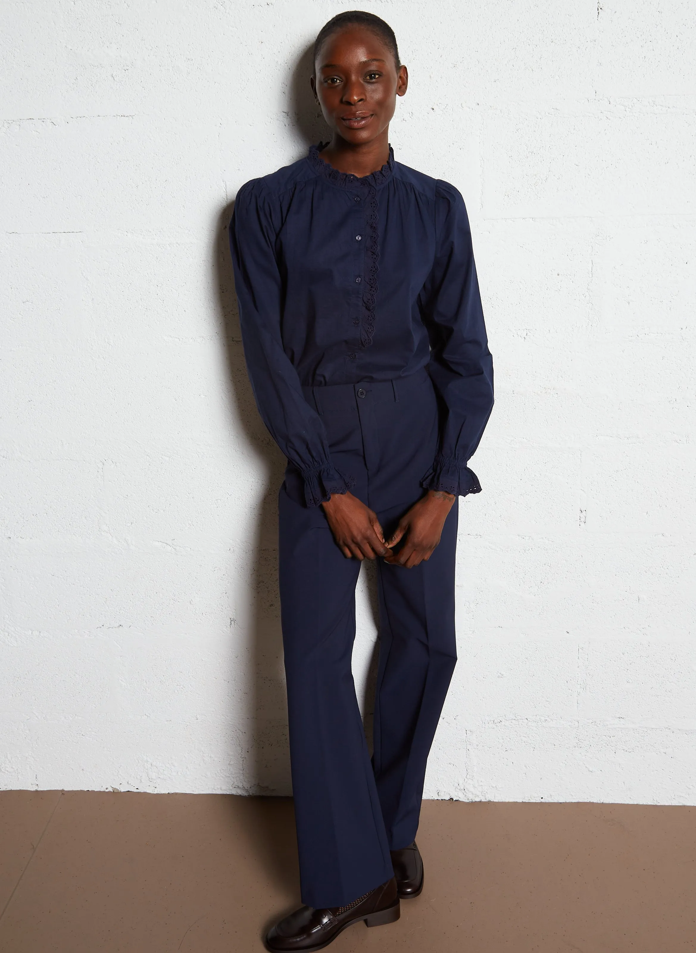  SUD EXPRESS   PELAGIE - Pantaloni con pinces dritte in misto viscosa | Blu