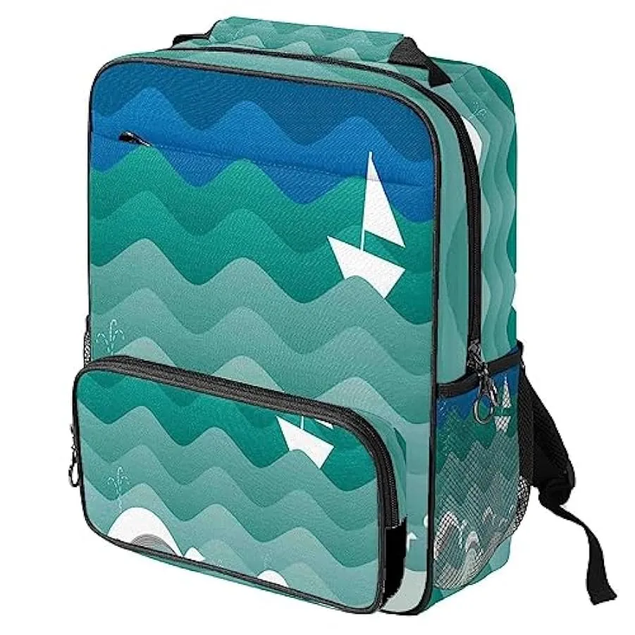 suojapuku Zaino da donna per college,borsa da viaggio zaino classico,balena barca onda colorata,Zainetto casual leggero 17950725