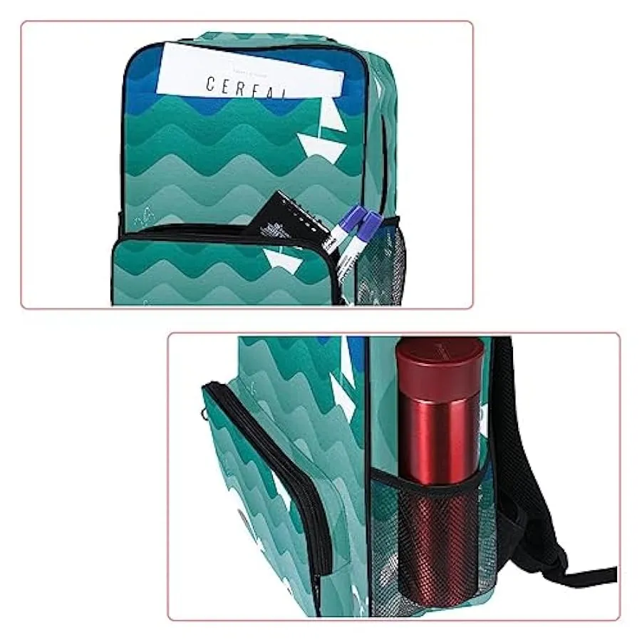 suojapuku Zaino da donna per college,borsa da viaggio zaino classico,balena barca onda colorata,Zainetto casual leggero 17950725