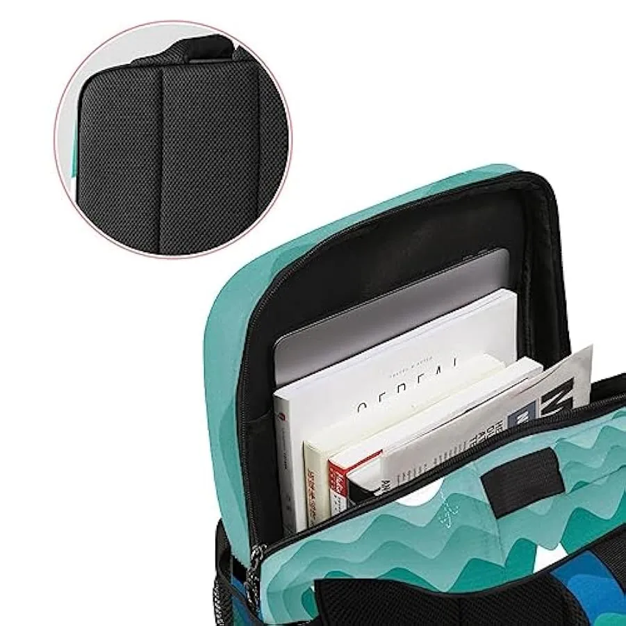 suojapuku Zaino da donna per college,borsa da viaggio zaino classico,balena barca onda colorata,Zainetto casual leggero 17950725