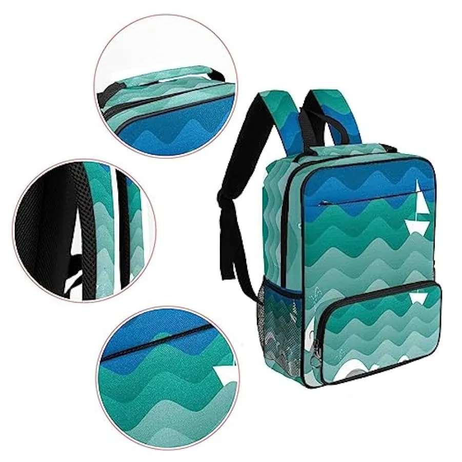 suojapuku Zaino da donna per college,borsa da viaggio zaino classico,balena barca onda colorata,Zainetto casual leggero 17950725