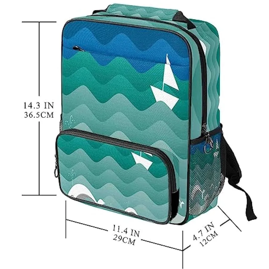 suojapuku Zaino da donna per college,borsa da viaggio zaino classico,balena barca onda colorata,Zainetto casual leggero 17950725