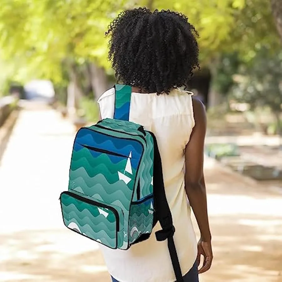suojapuku Zaino da donna per college,borsa da viaggio zaino classico,balena barca onda colorata,Zainetto casual leggero 17950725