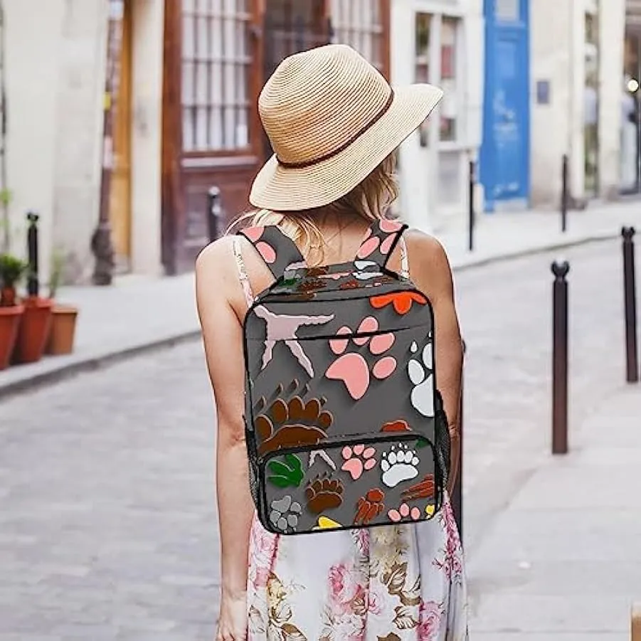 suojapuku Zaino da donna per college,borsa da viaggio zaino classico,Stampe del piede di dinosauro,Zainetto casual leggero 15702