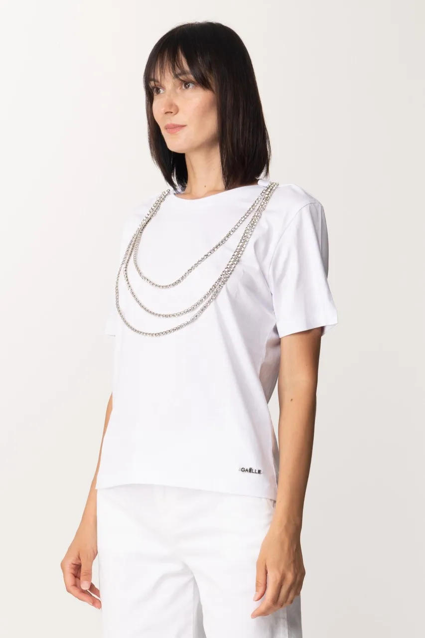 T-shirt con collana in strass Bianco
