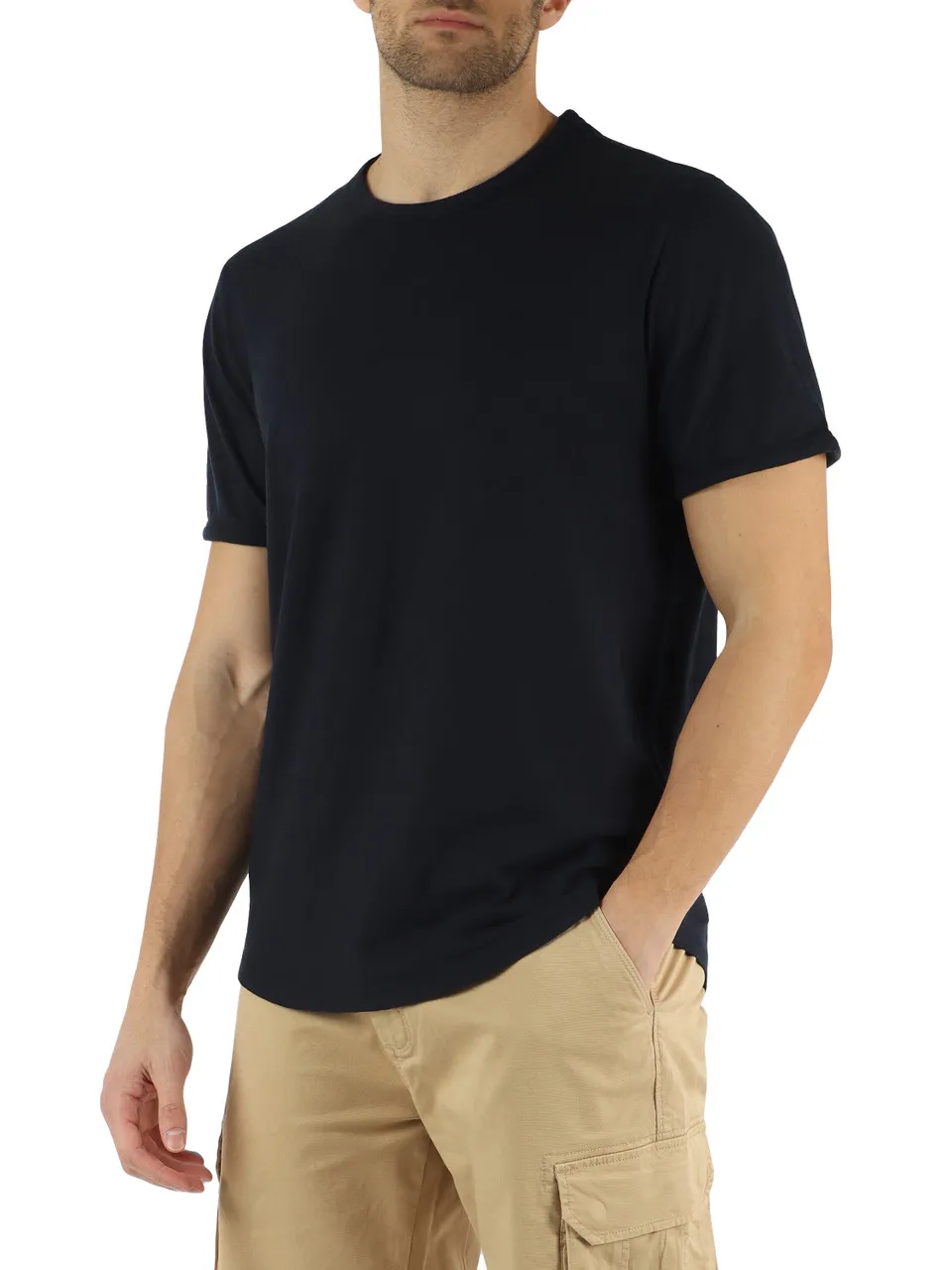 T-shirt in cotone fiammato con ricamo logo frontale