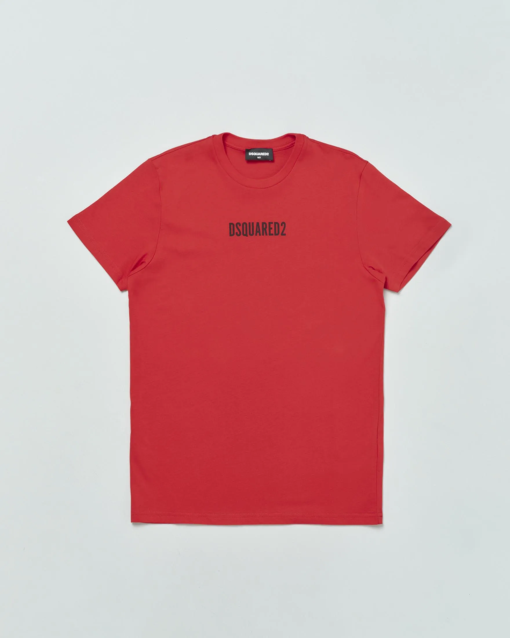 T-shirt rossa mezza manica in cotone con scritta logo nera 12-16 anni