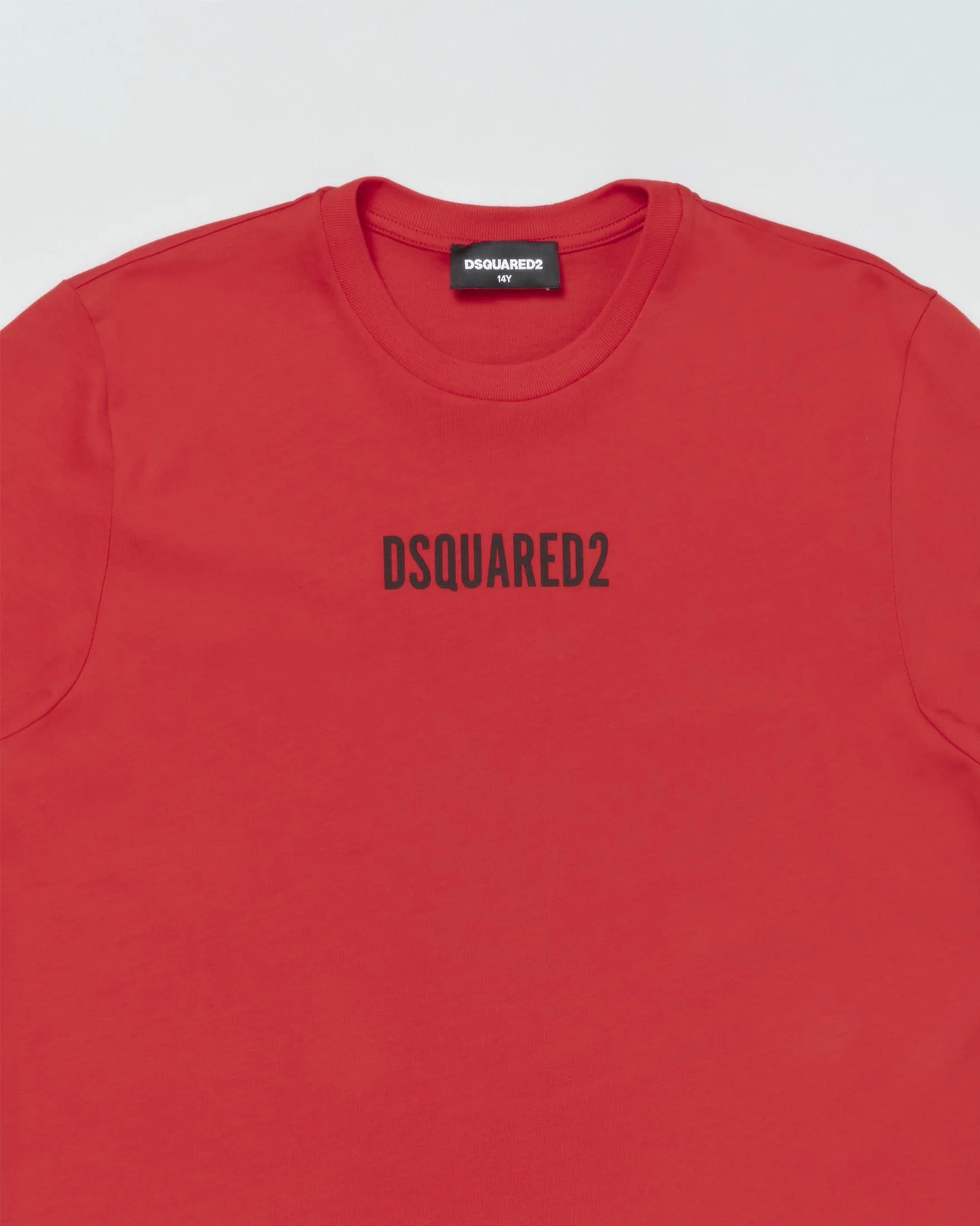 T-shirt rossa mezza manica in cotone con scritta logo nera 12-16 anni