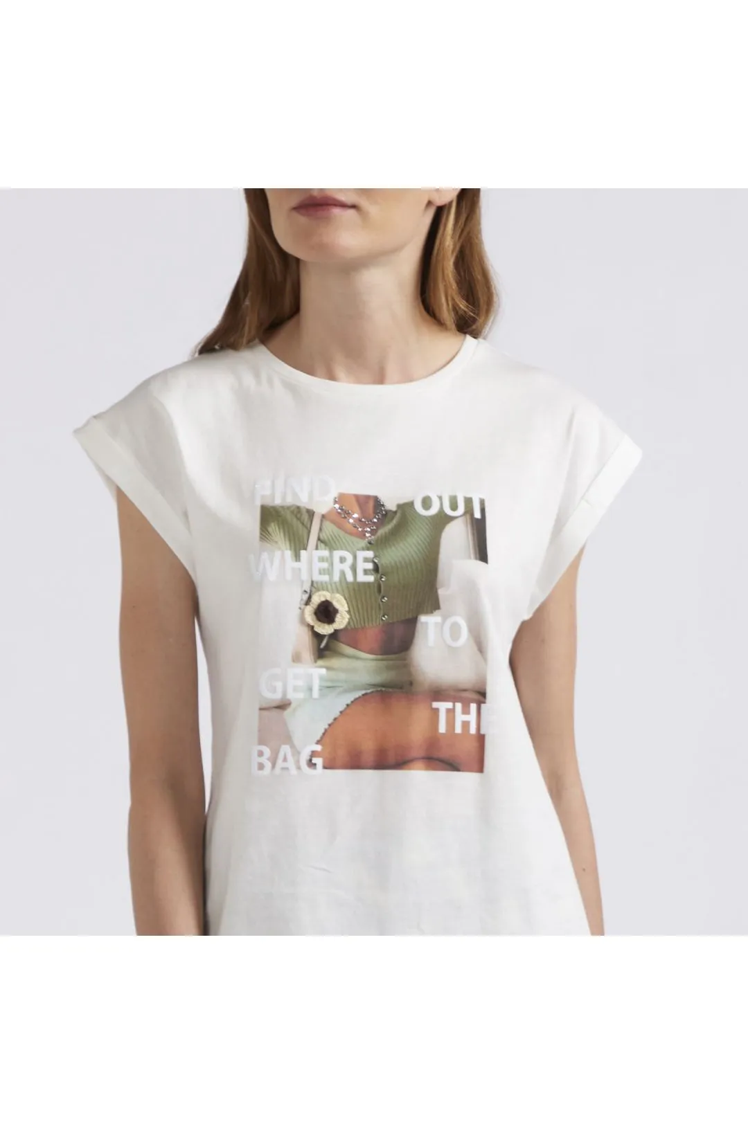 t-shirt smanicata stampata bianco