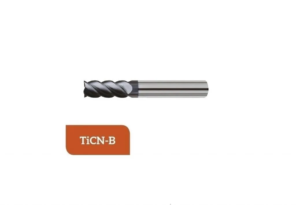 TM-3.445-2000C Fresa a elica 45° metallo duro Ø20 a 4 taglienti, taglio al centro con gambo cilindrico DIN 6527L, rivestita TiCN