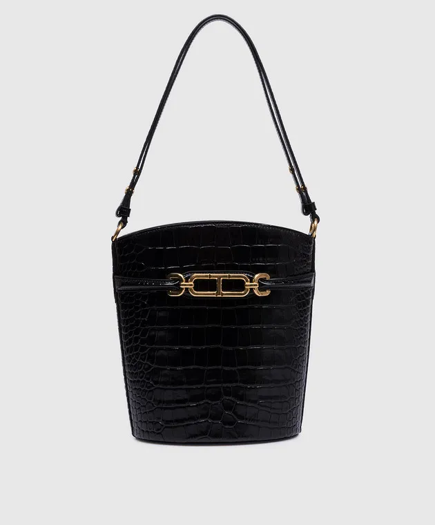 Tom Ford Borsa a secchiello WHITNEY in pelle nera con goffratura coccodrillo L1802LCL395X