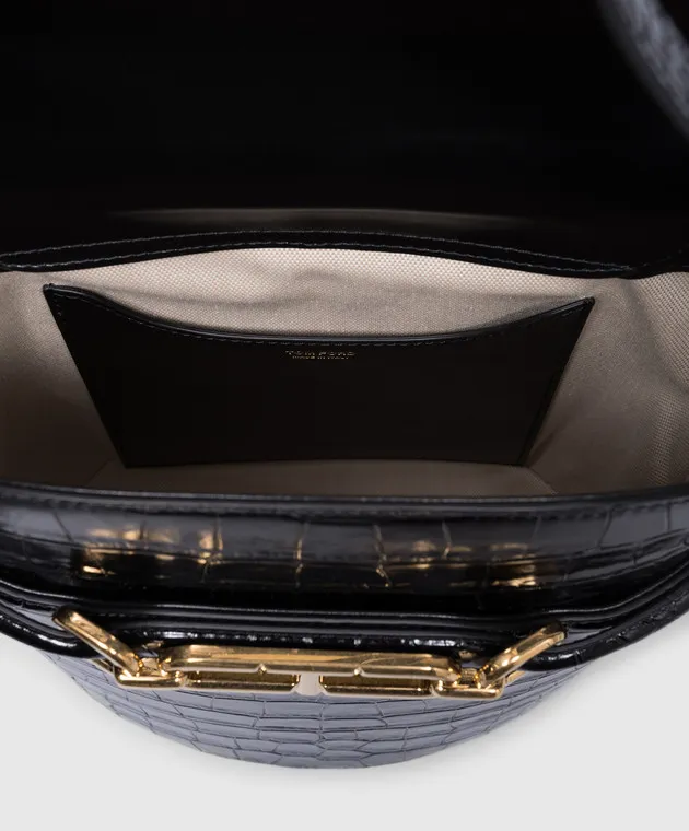 Tom Ford Borsa a secchiello WHITNEY in pelle nera con goffratura coccodrillo L1802LCL395X