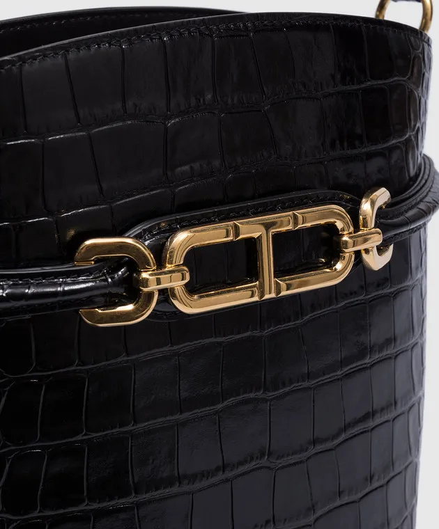 Tom Ford Borsa a secchiello WHITNEY in pelle nera con goffratura coccodrillo L1802LCL395X
