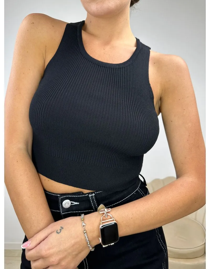 TOP CROP COSTINE NERO